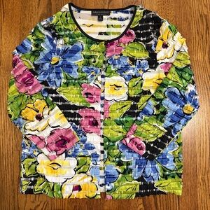 Connected Apparel Cardigan Shirt Floral Ruffled Size 12